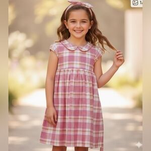 Girls Red Plaid Fabindia Nagari Dress Size 10-12 Years Cotton Summer Dress